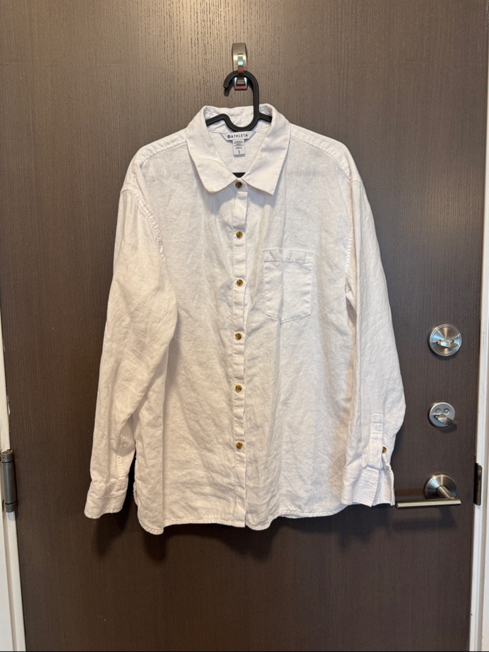 Athleta White Button-Down Linen Shirt